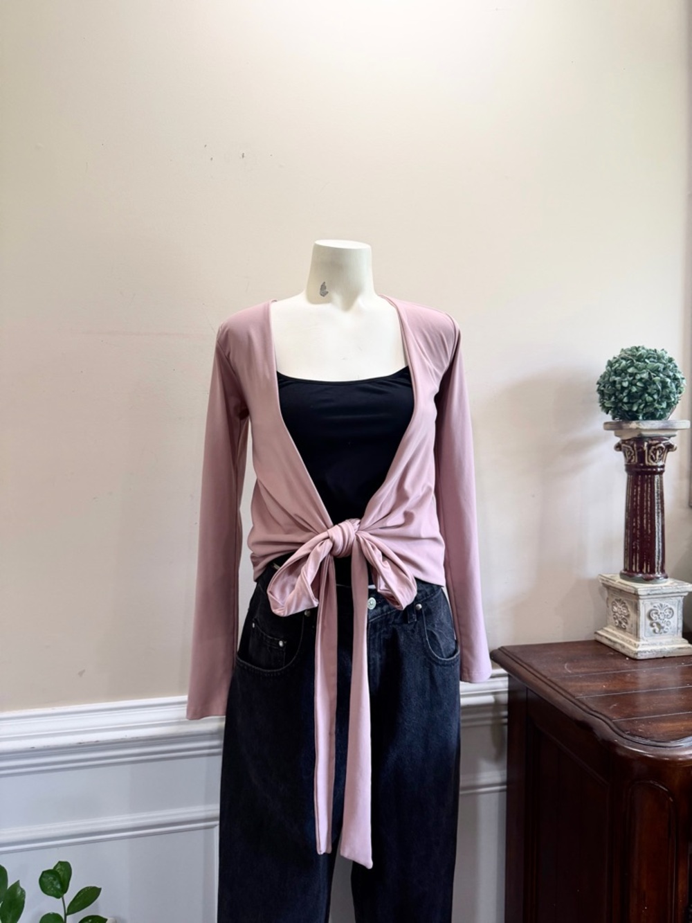 Susan Monaco Mauve Tie-Front Cardigan Top